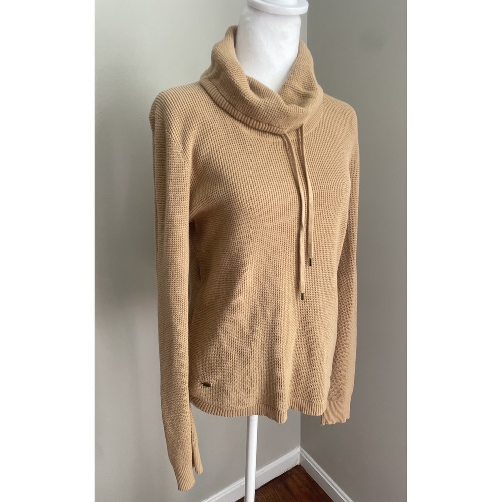 Women’s Cream/Tan Cowl Neck Sweater with Drawstring